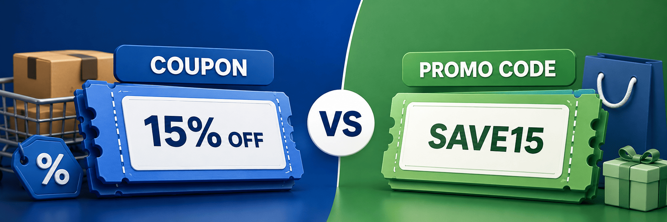 Coupon and promo code comparison graphic.