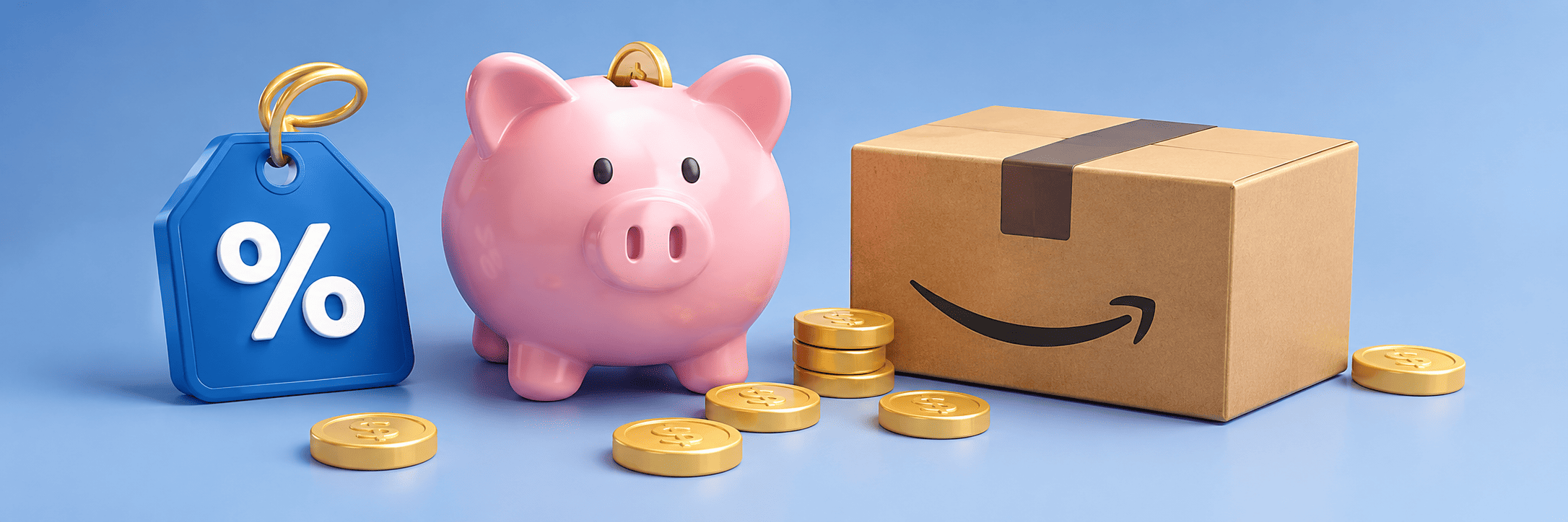 Piggy bank and shopping box for savings tips.