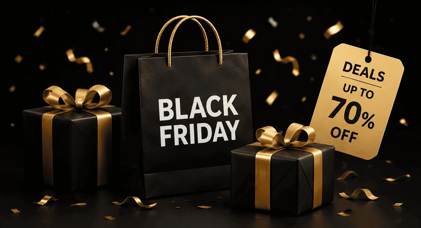 Black Friday shopping bags and discount tag.