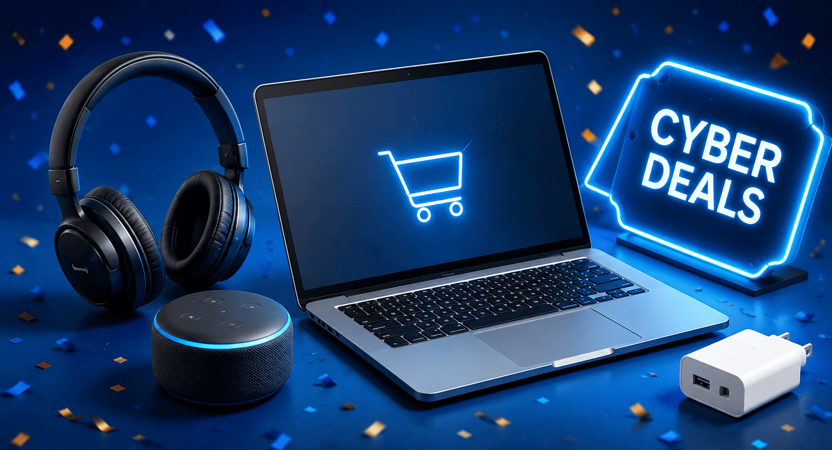 Cyber Monday tech deals illustration.