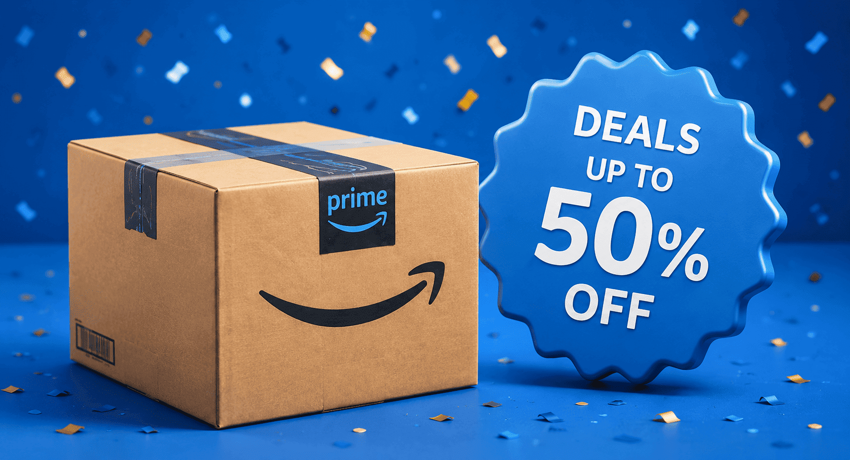 Prime Day deals illustration with discount badge.